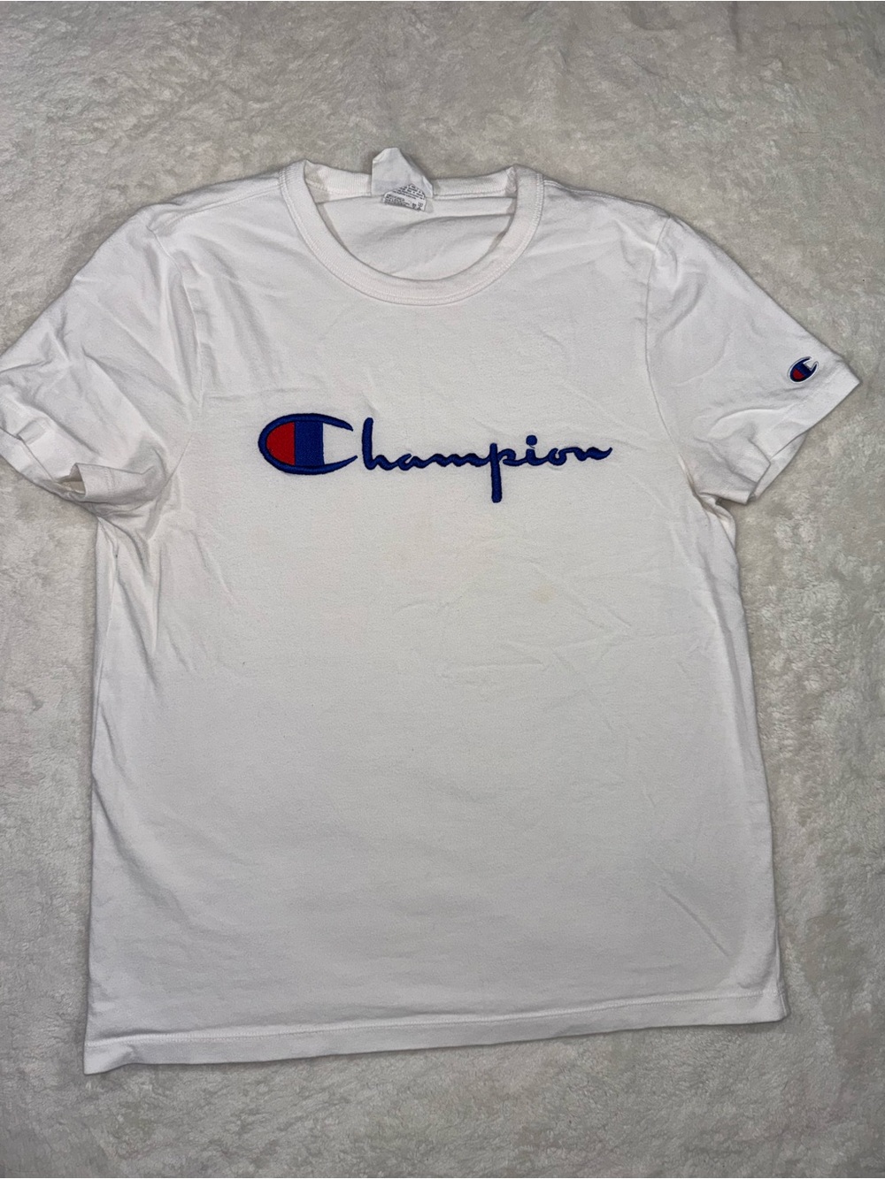 Champion C-Life Heritage Script Logo T-Shirt White Women's Medium